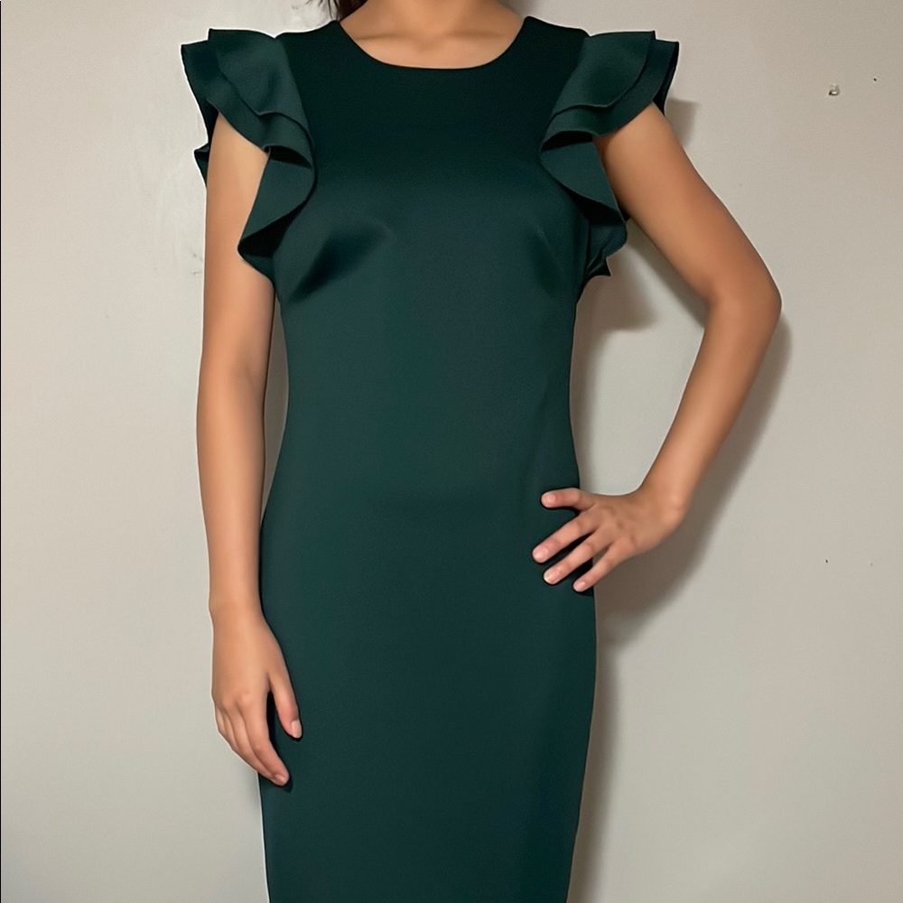 Tommy Hilfiger Green Ruffled Sheath Midi Dress
